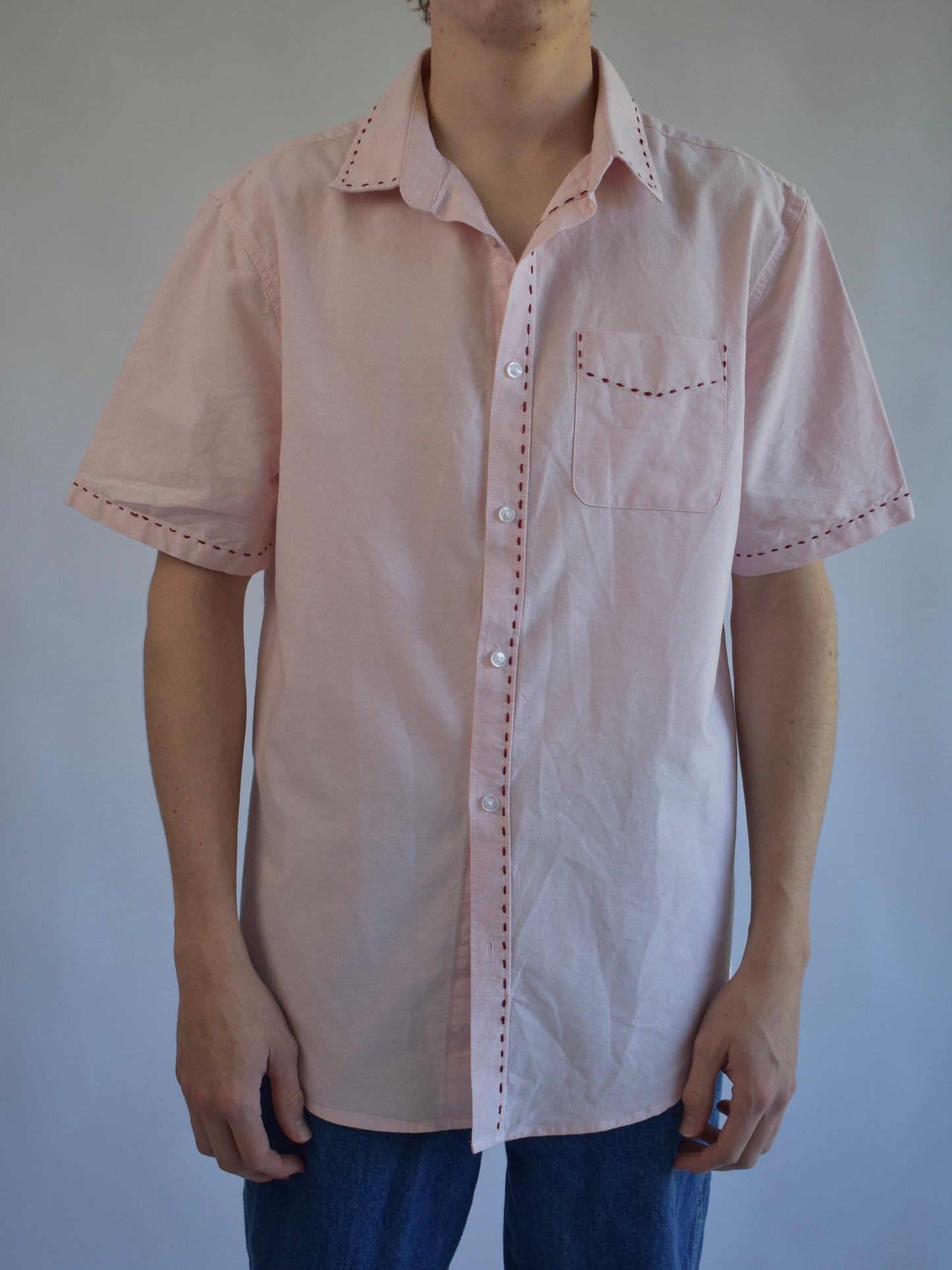 Contrast Stitch Shirt - Salmon // AM070