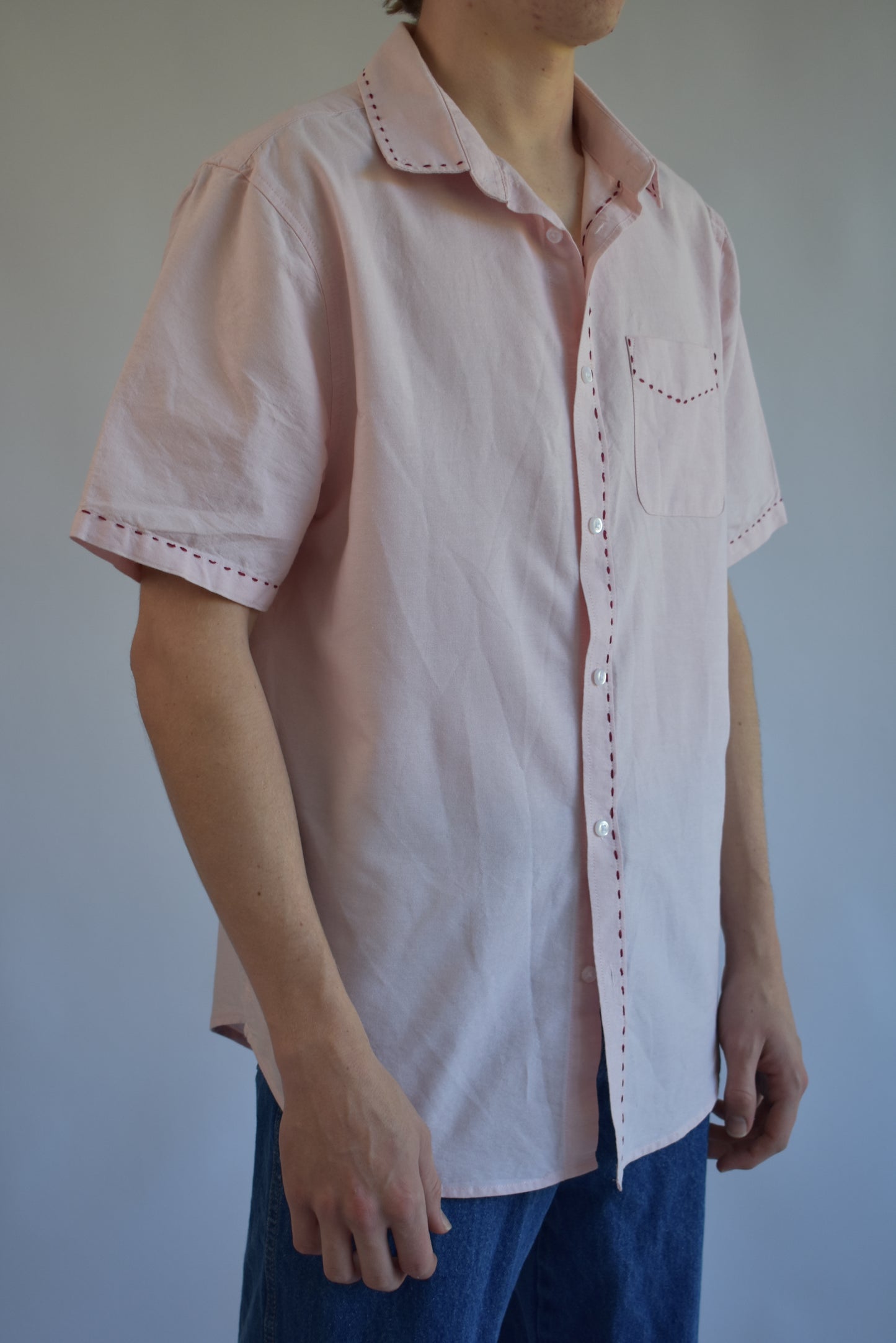 Contrast Stitch Shirt - Salmon // AM070
