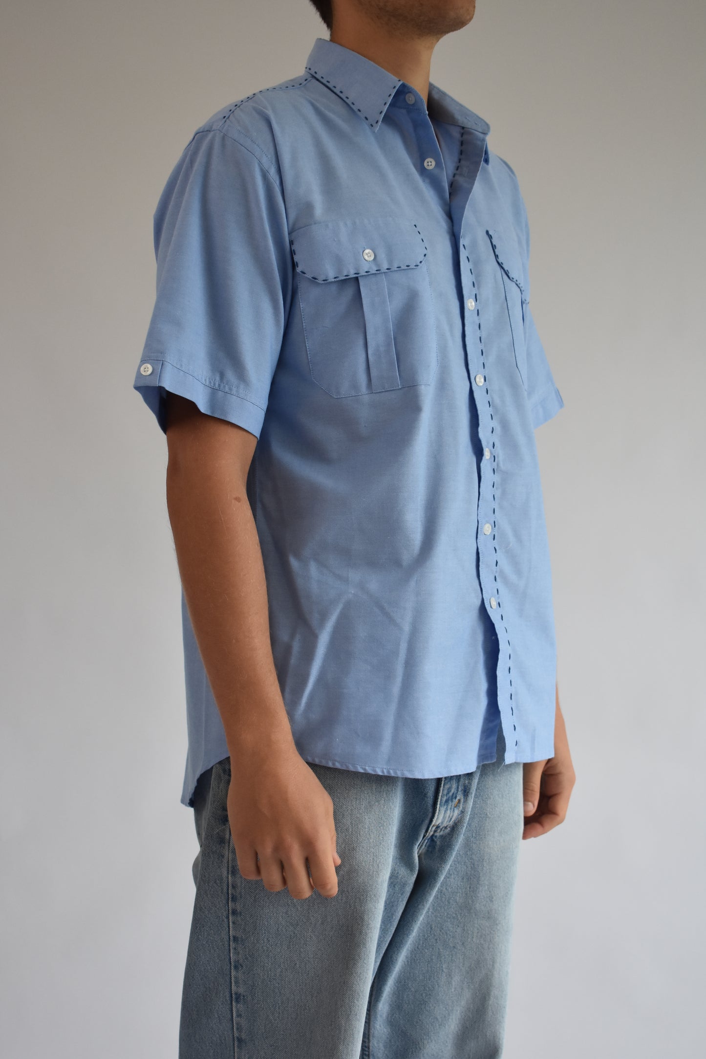 Contrast Stitch Shirt - Blue // AM071