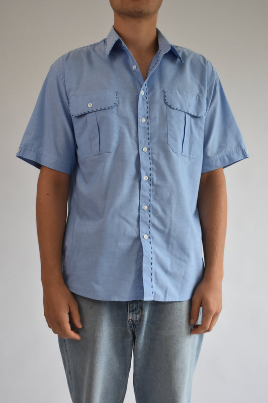 Contrast Stitch Shirt - Blue // AM071