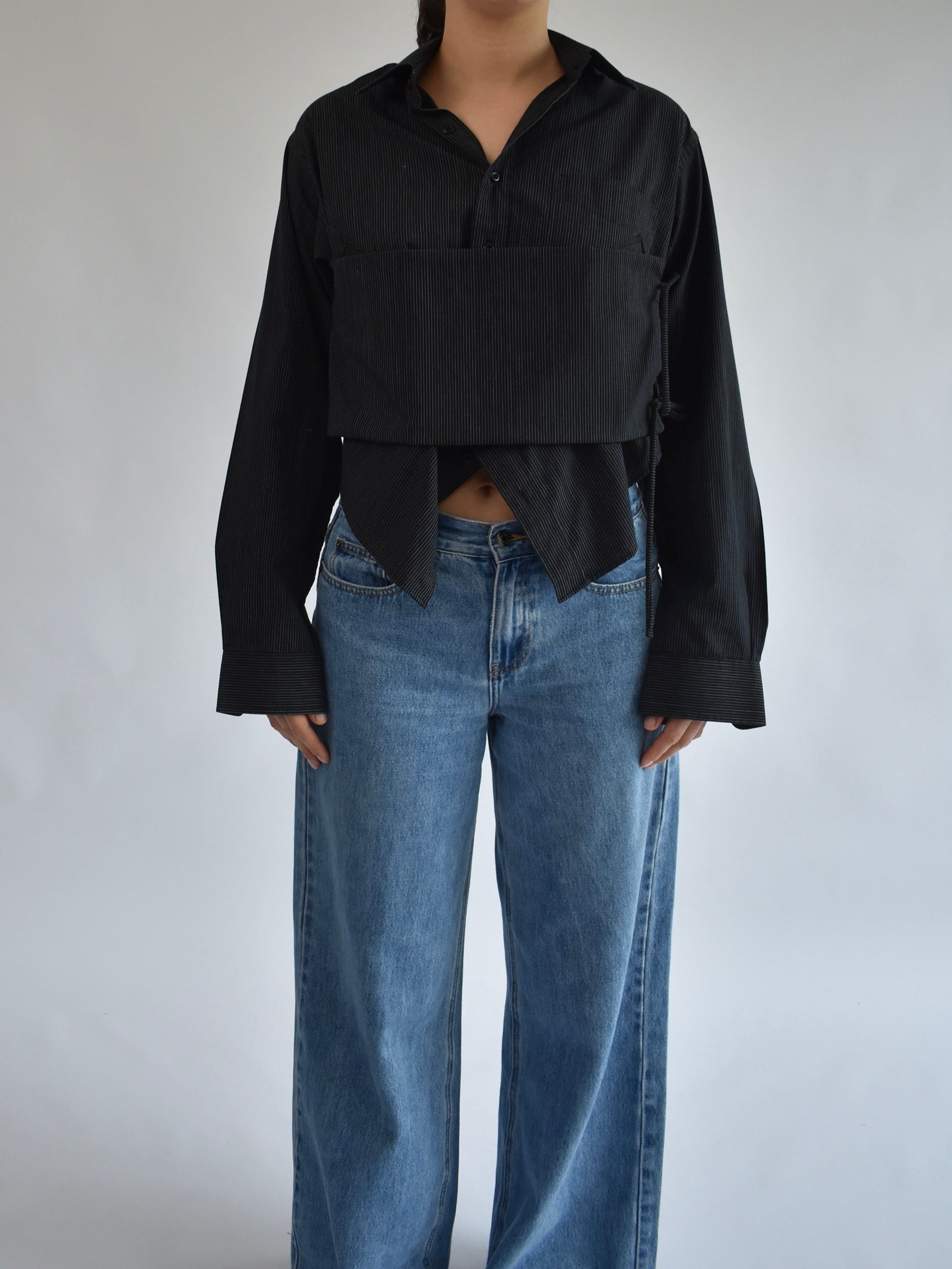 Collared Tie Shirt - Black // AM078