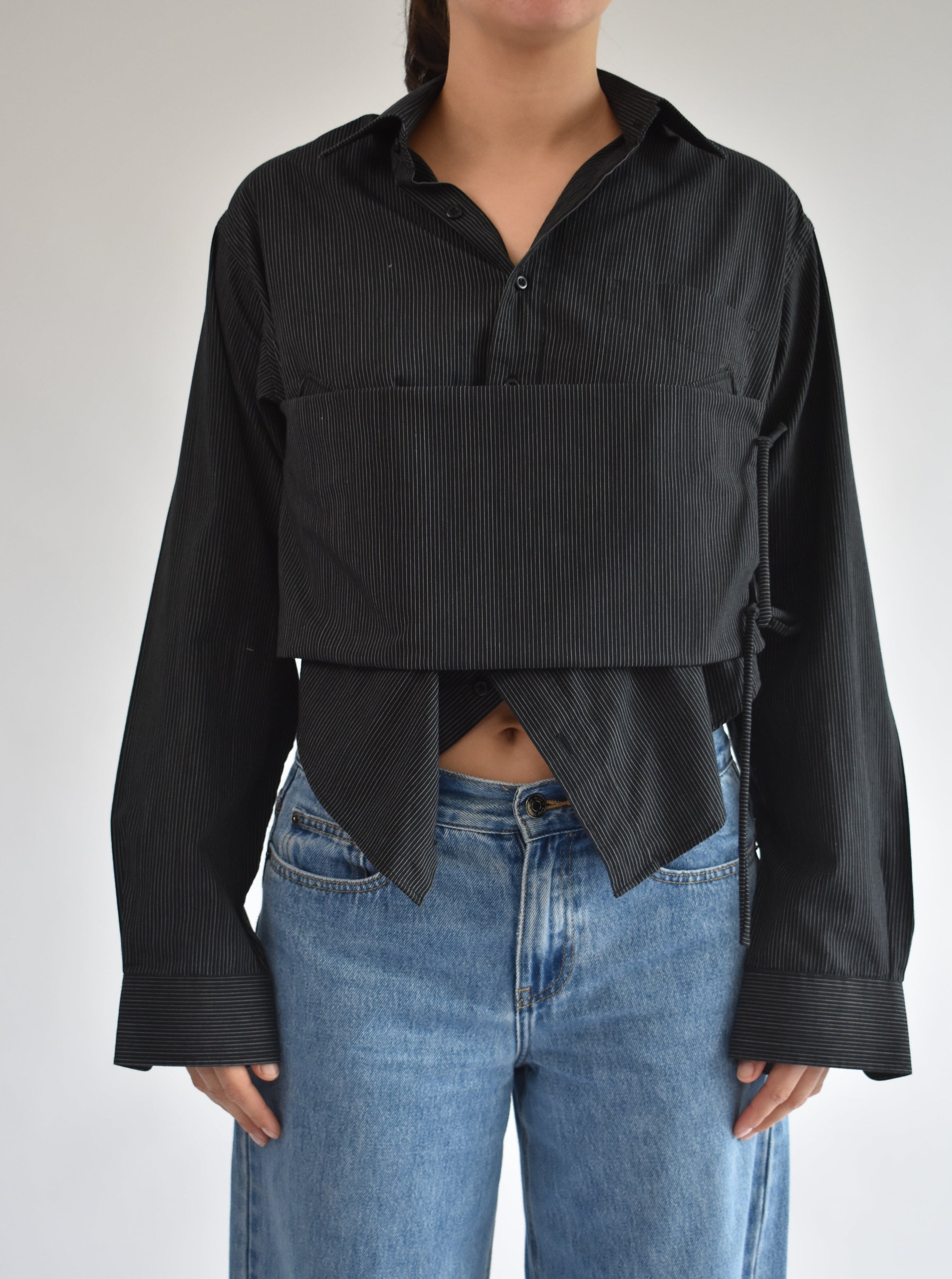 Collared Tie Shirt - Black // AM078