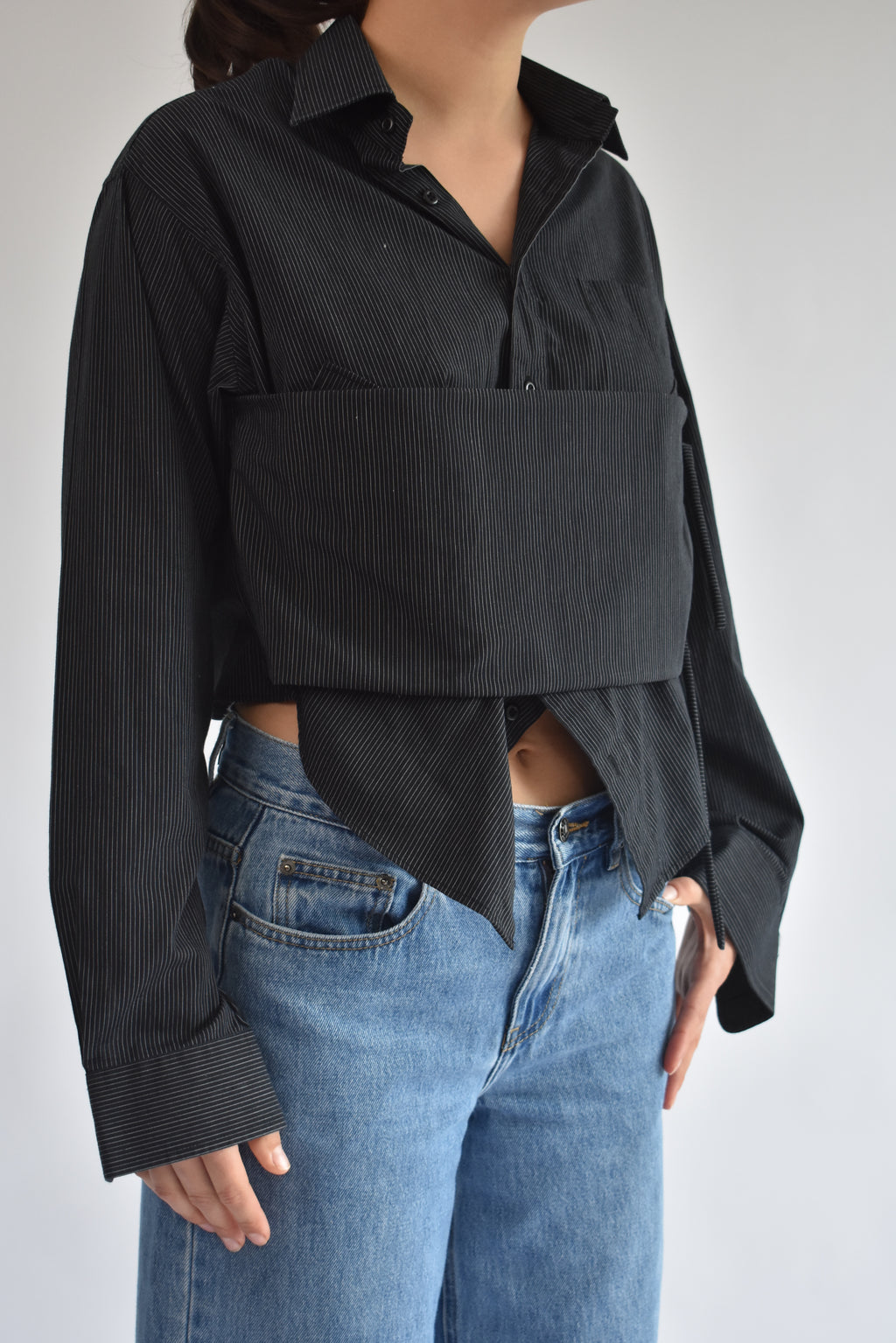 Collared Tie Shirt - Black // AM078