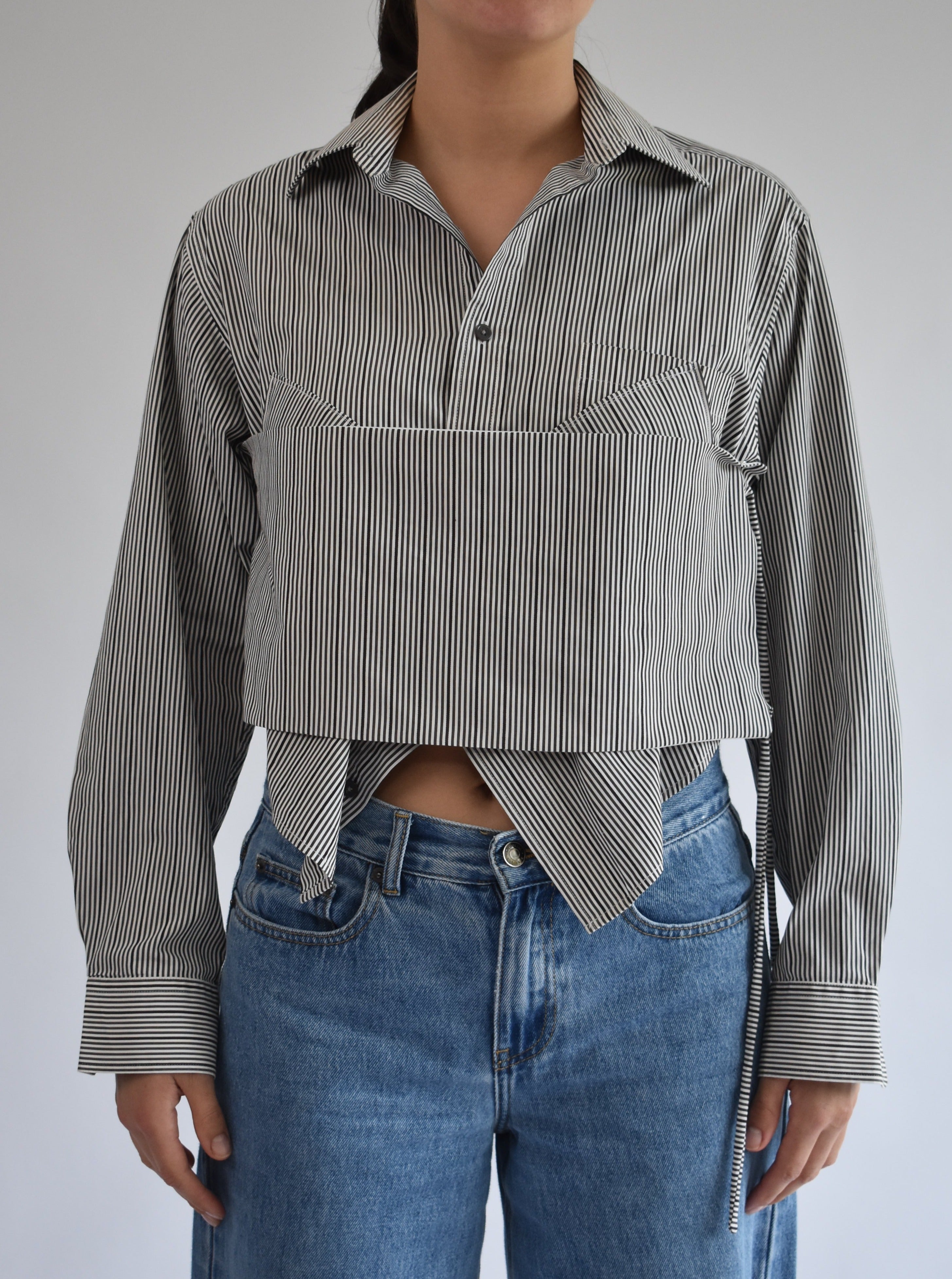 Collared Tie Shirt - Grey Stripe // AM080 – fromabigailanne