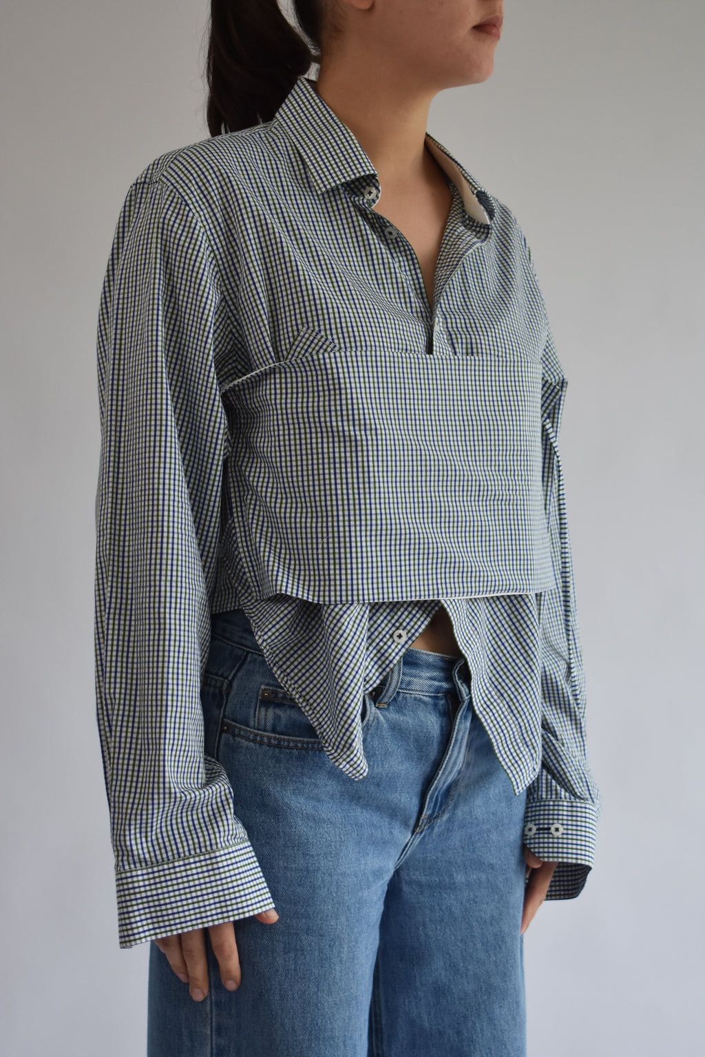Collared Tie Shirt - Blue Check // AM079